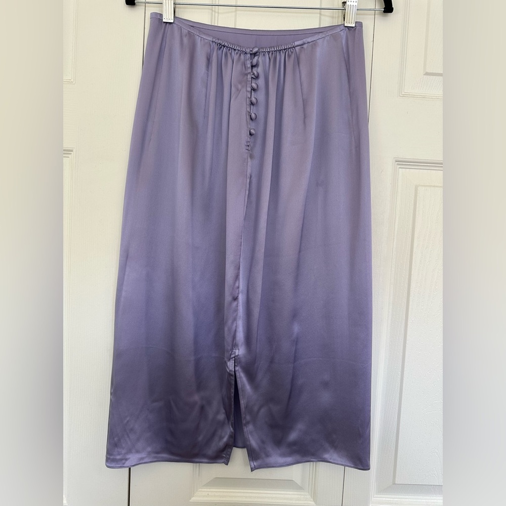 Rosamosario 100% Silk Satin Lavender Purple Pencil Skirt Silk Covered Buttons L